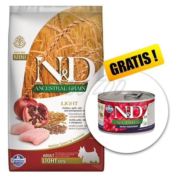 Farmina N&D dog AG adult mini light, chicken & pomegranate 2,5 kg + konzerva GRÁTIS