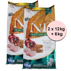 Farmina N&D Selection Adult MEDIUM & MAXI Chicken & Pomegranate 2 x 12 kg + 6 kg GRATIS