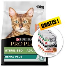 PURINA PRO PLAN CAT STERILISED RENAL PLUS losos 10kg + kapsičky Nutri Savour hovädzie 5x85g